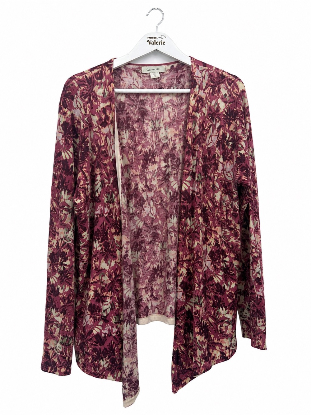Garnet Hill Multicolor Floral Merino Wool Open Lightweight Cardigan Size XL